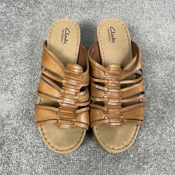 Clarks Bendables Women's Wedge Sandals Tan Brown Strappy Espadrille Size 9.5M - Picture 3 of 7